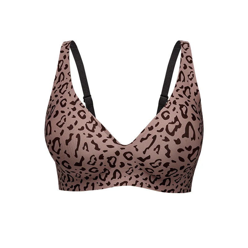 Women's Leopard Print Wireless Seamless Bra - Comfort Support Everyday Wear