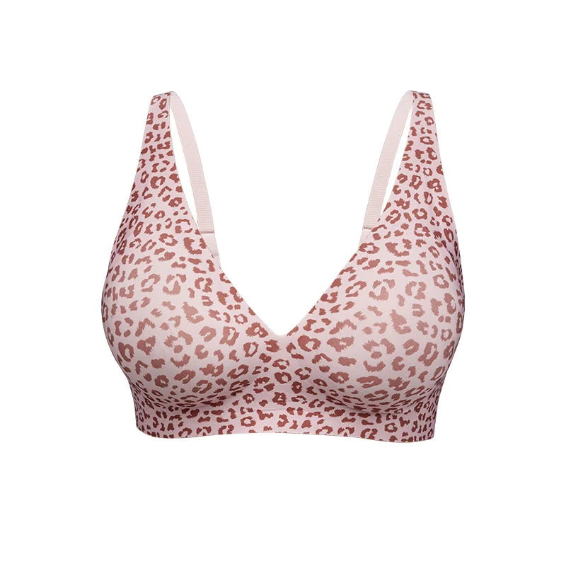 Women's Leopard Print Wireless Seamless Bra - Comfort Support Everyday Wear