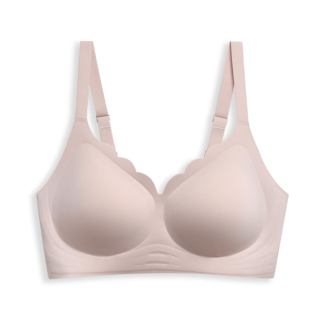 Scalloped V-Neck Wireless Push Up Bra