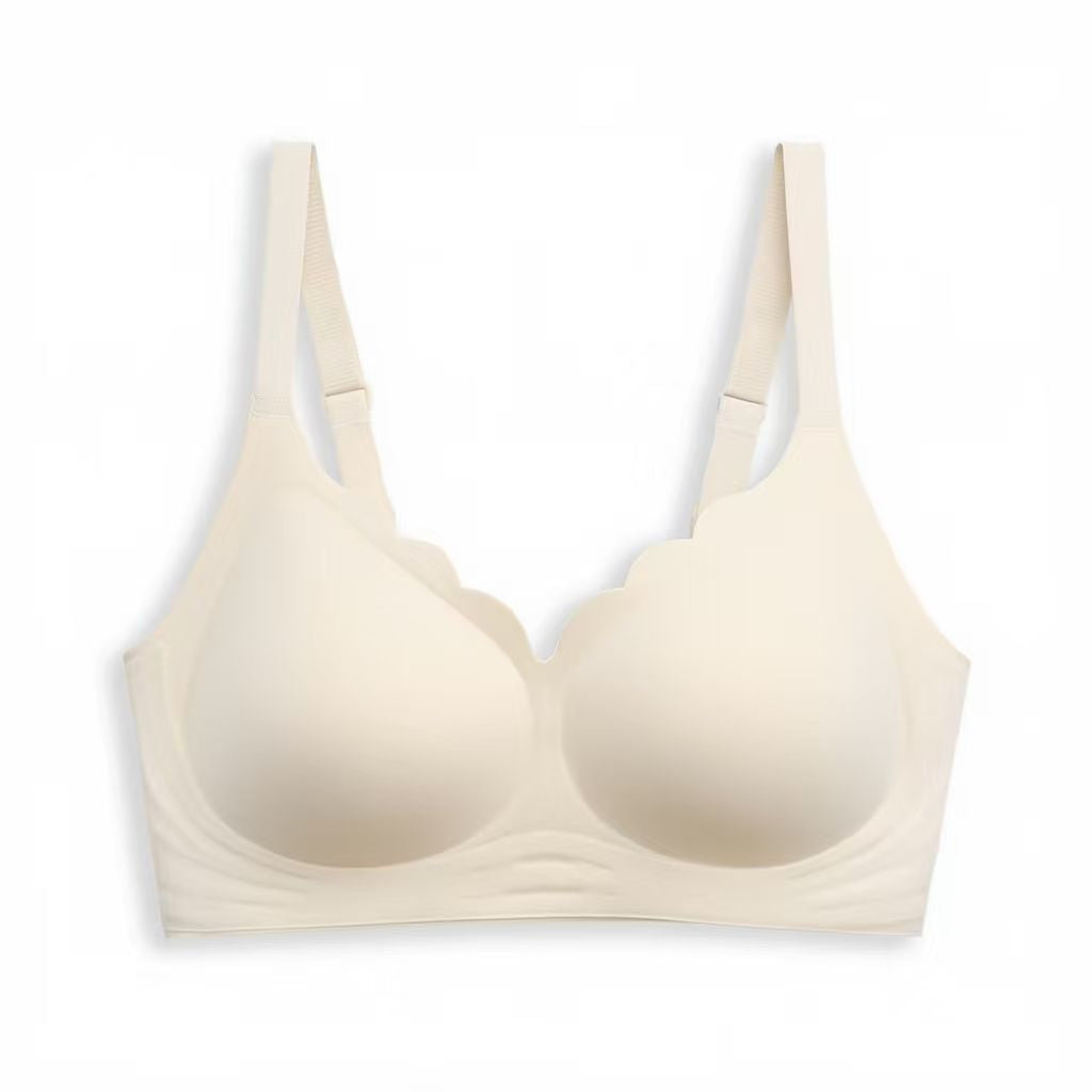Scalloped V-Neck Wireless Push Up Bra