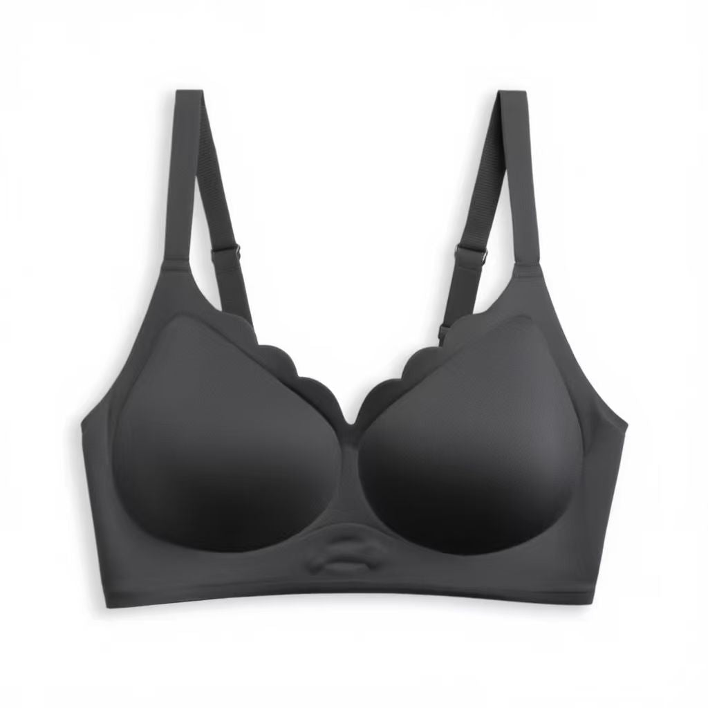 Scalloped V-Neck Wireless Push Up Bra