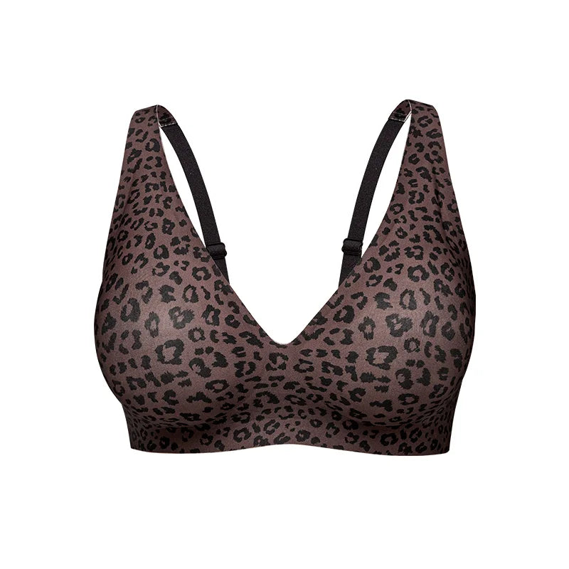 Women's Leopard Print Wireless Seamless Bra - Comfort Support Everyday Wear